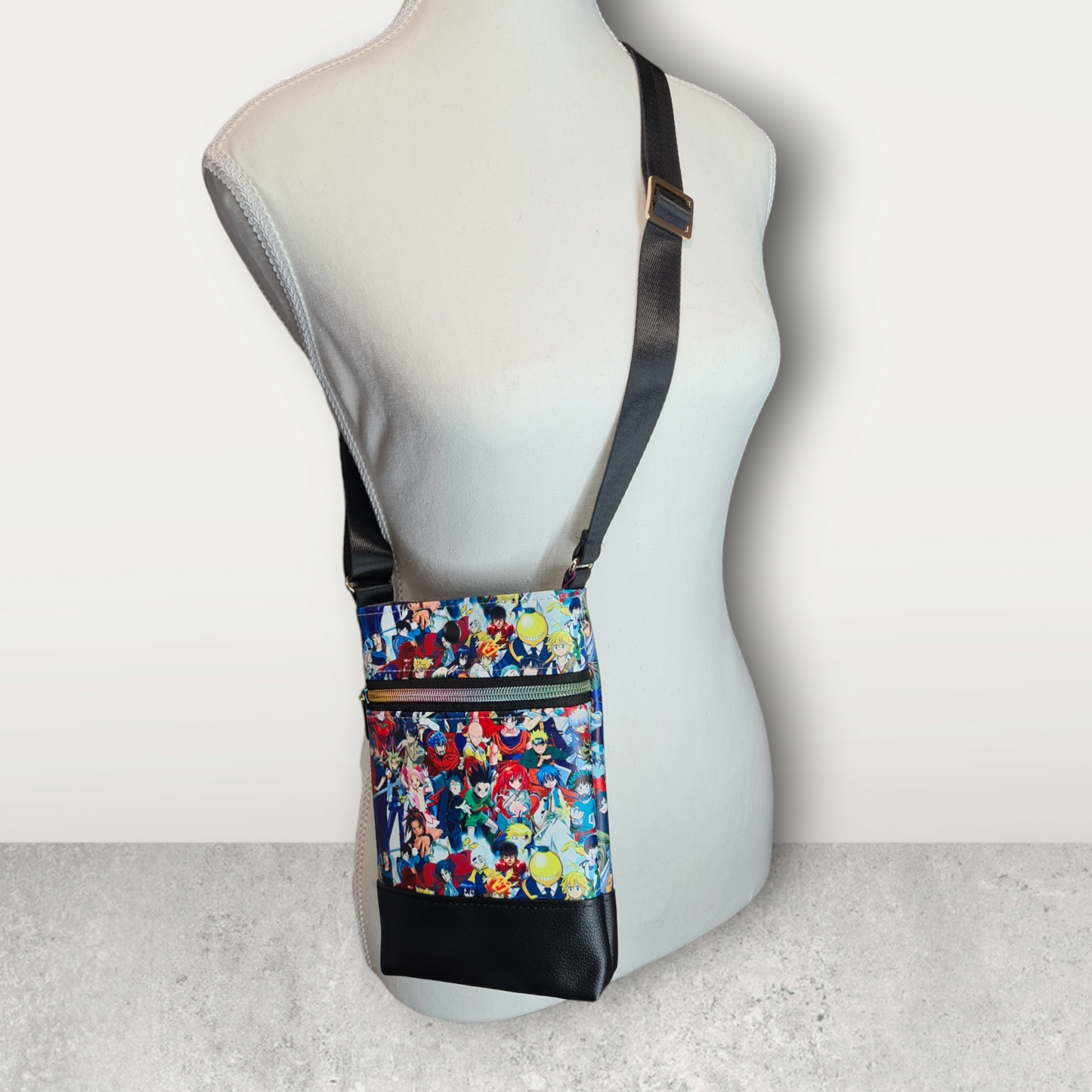 Anime on black Crossbody bag