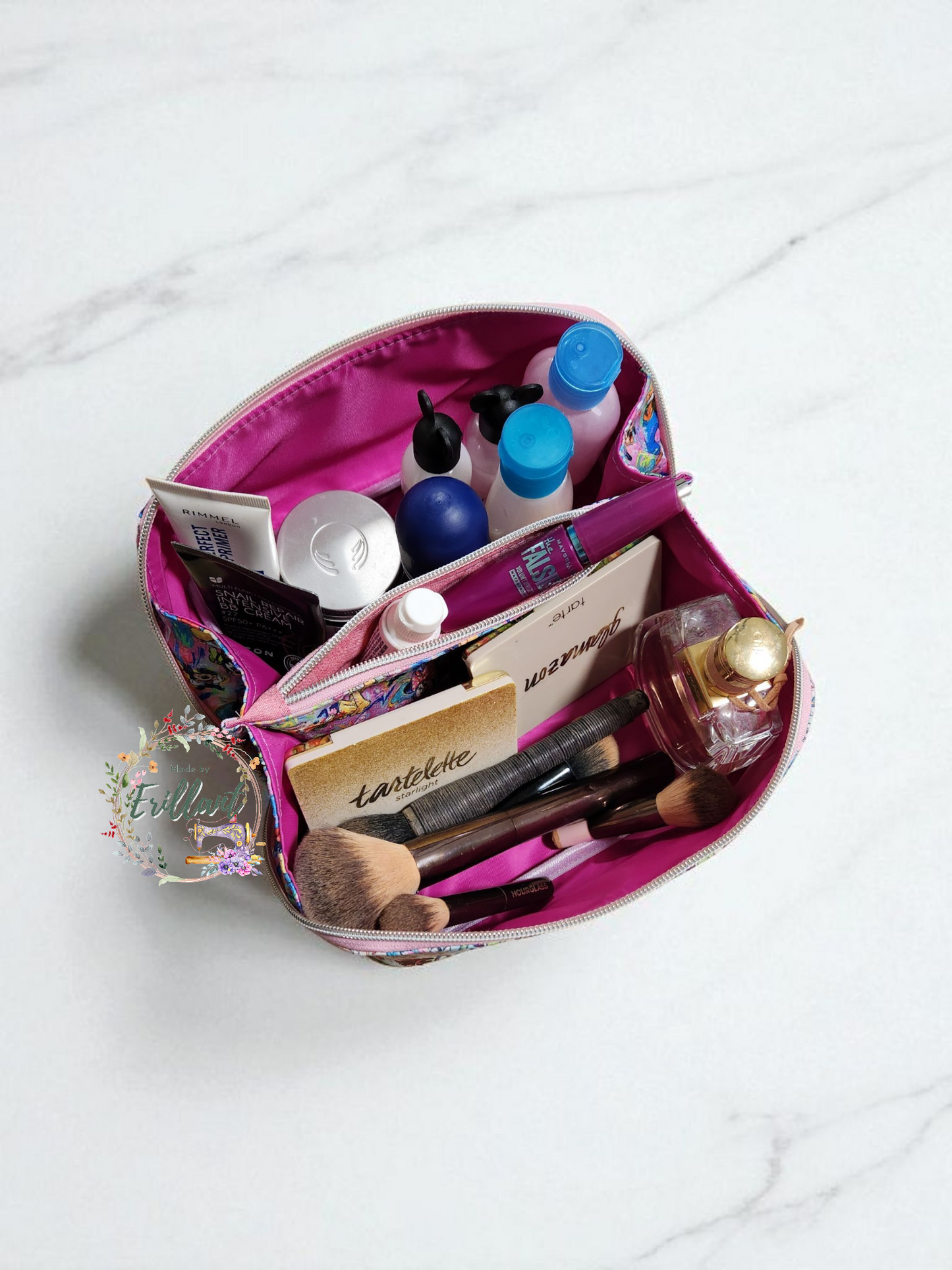 Floral dinos wide opening toiletries bag