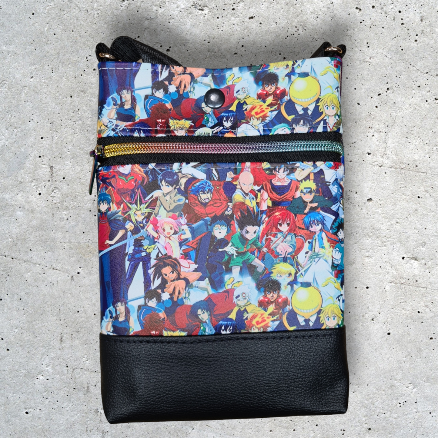 Anime on black Crossbody bag