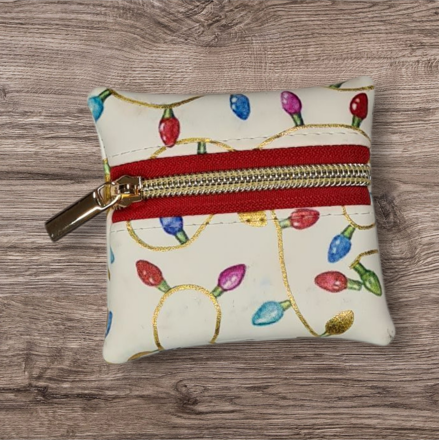 Gold Foil lights on white Petite pouch