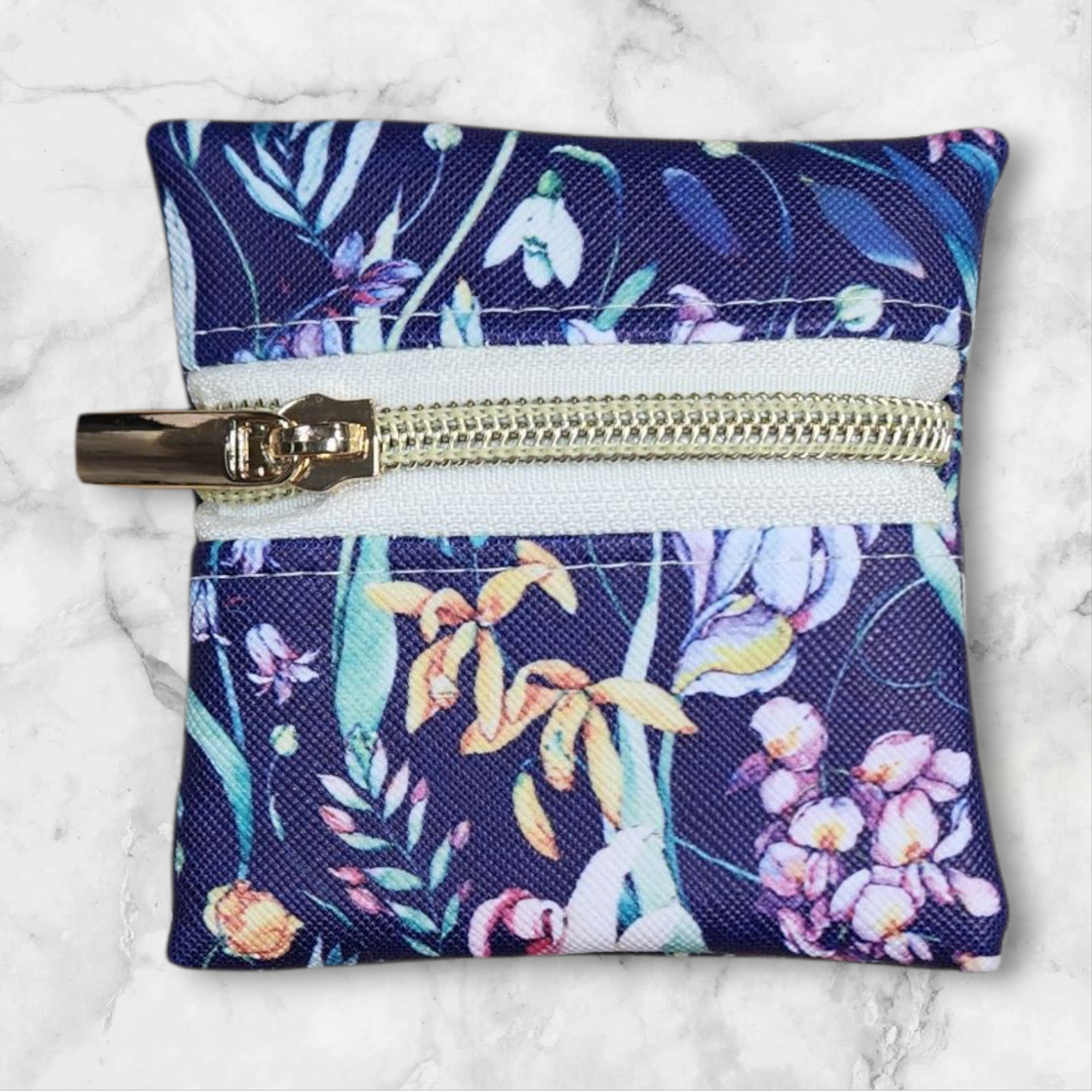 Floral on navy petite pouch