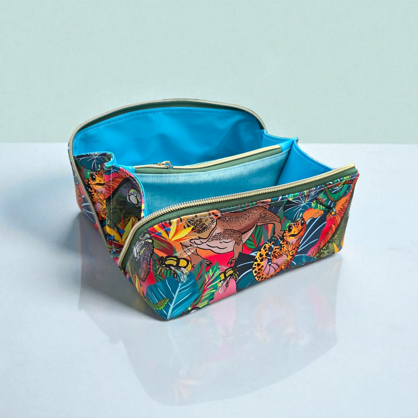 Forest lizards wide opening toiletries bag
